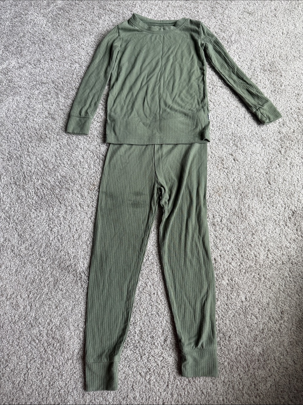 Little Sleepies Olive Green Ribbed Long Sleeve Pajama Set - Picture 1 of 4